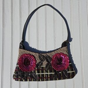 Jamin Puech Paris Leather Rosette Bag Sequin Floral 3D Boho Artisanal Y2K Vtg